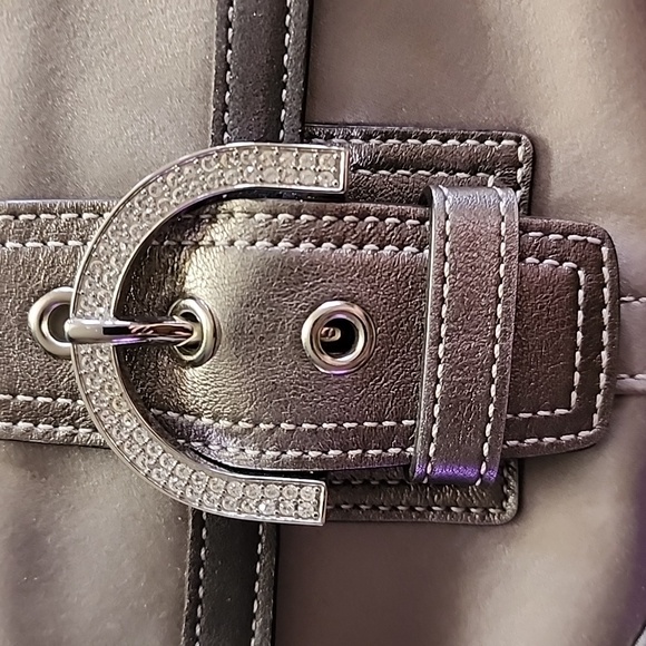 Coach Swarovski bezel silver satin & leather evening clutch - Picture 2 of 7